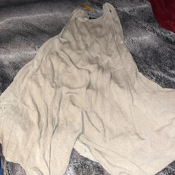 Vintage style Beige cotton flowy embroidered  sleeveless dress free size - Picture 10 of 11